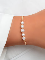 Women Delicate Pearl Decor Cuff Bangle Gold Plated Jewellery Classic Bracelet-1