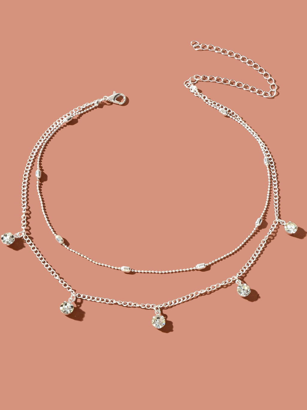 Dainty Adjustable Layer Gold Silver Chain Rhinestone Charm Clavicle Necklace-1