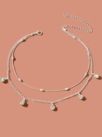 Dainty Adjustable Layer Gold Silver Chain Rhinestone Charm Clavicle Necklace-1