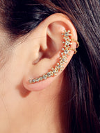 Full Rhinestone Cartilage Gold Flower Crawler Cuff Studs Climber Earrings 1 pc-1