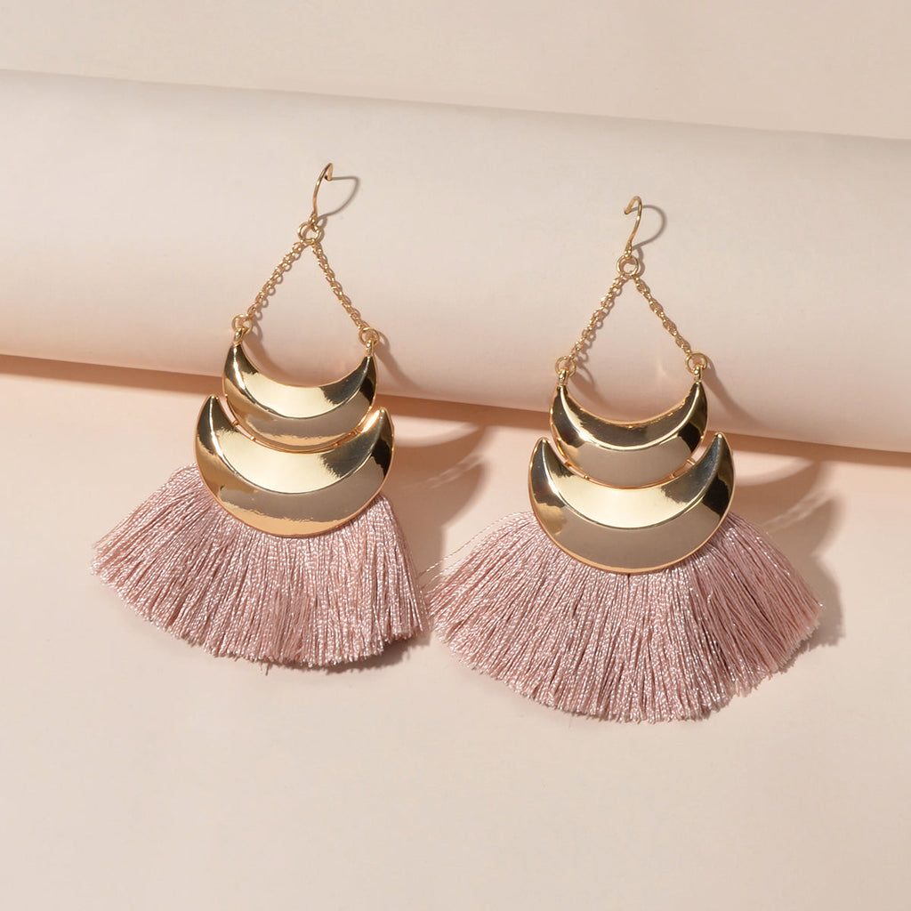 Ethnic Bohemian Traditional Jewellery Metal Pink Tassel Chunky Indian Earrings