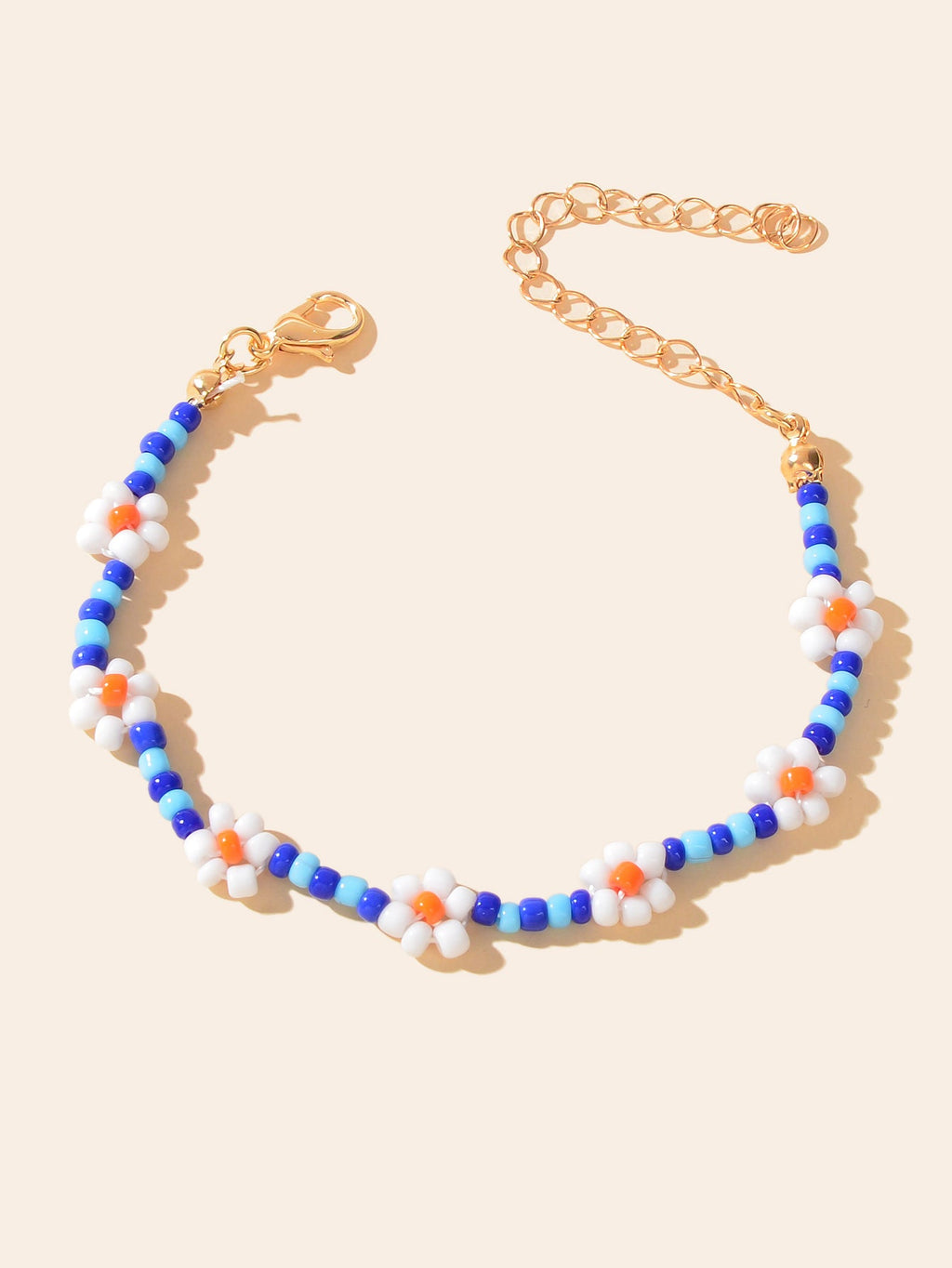 Bohemian Handmade Blue White Beaded Braided Flower Beach Anklet Foot Jewellery-1