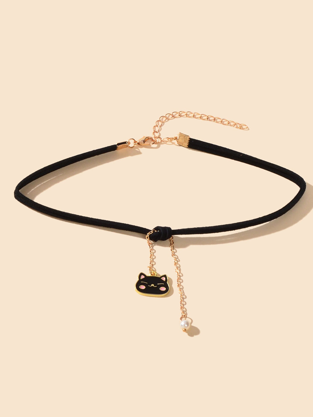 Black Choker Gold Chain Pearl Cat Charm Necklace Lovely Short Women Party Collar