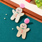 Lovely Acrylic Gingerbread Man Dangle Earrings Girl Christmas Festival Jewellery
