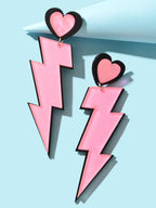 Y2K Sweet Pink Acrylic Heart Lightning Long Pendant Dangle Earrings for Dating-2