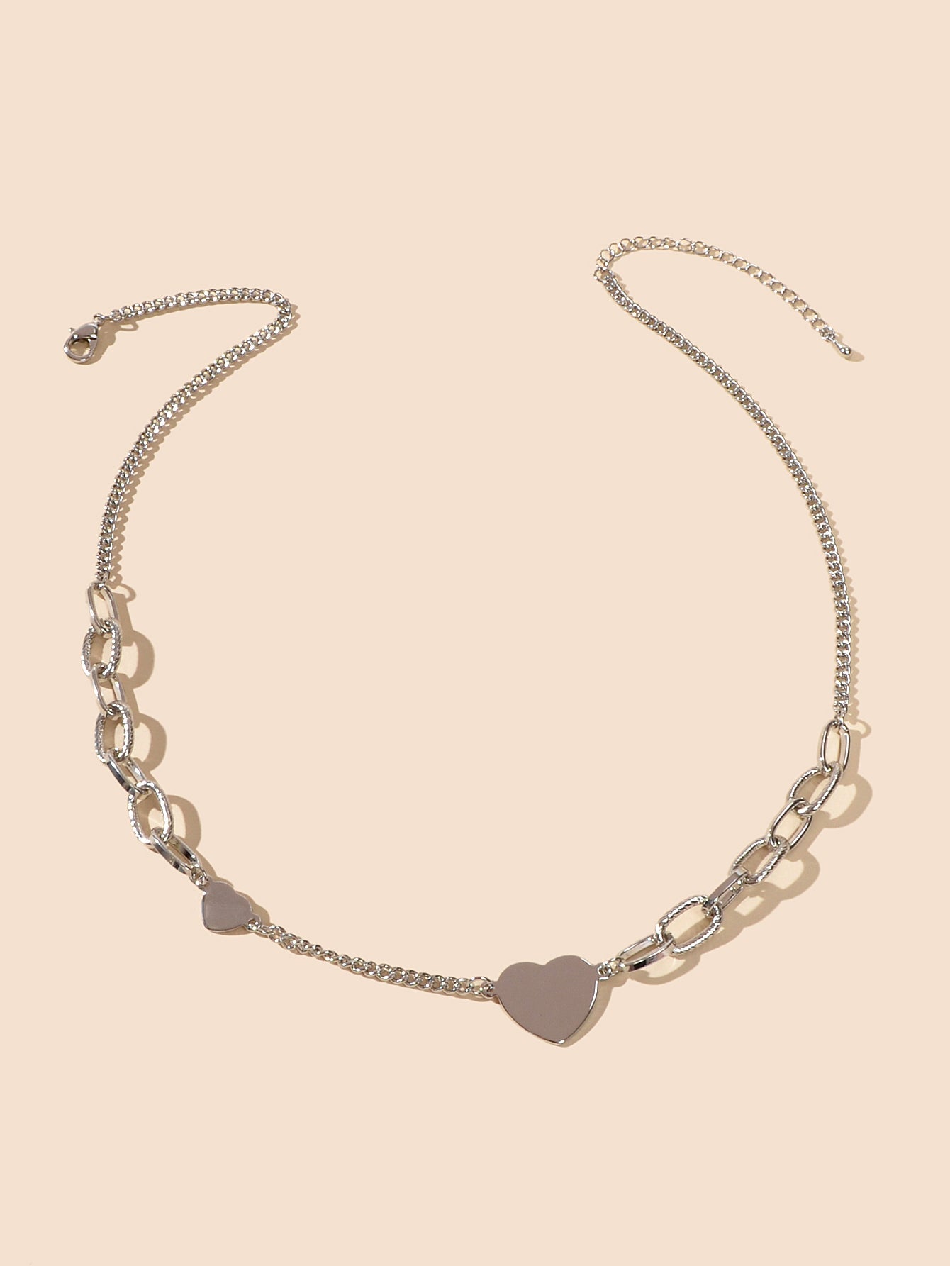 Women Silver Chain Heart Charm Collar Necklace Good Quality Fashion Accessories-1