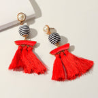 Bohemian Jewellery Ball Black Beige Tassel Dangle Traditional Ethnic Earrings-1