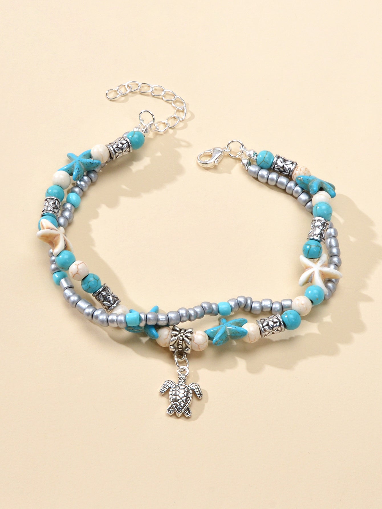 AU Stock Ethnic Foot Beach Turquoise Starfish Double layer Anklet Bracelet Gift
