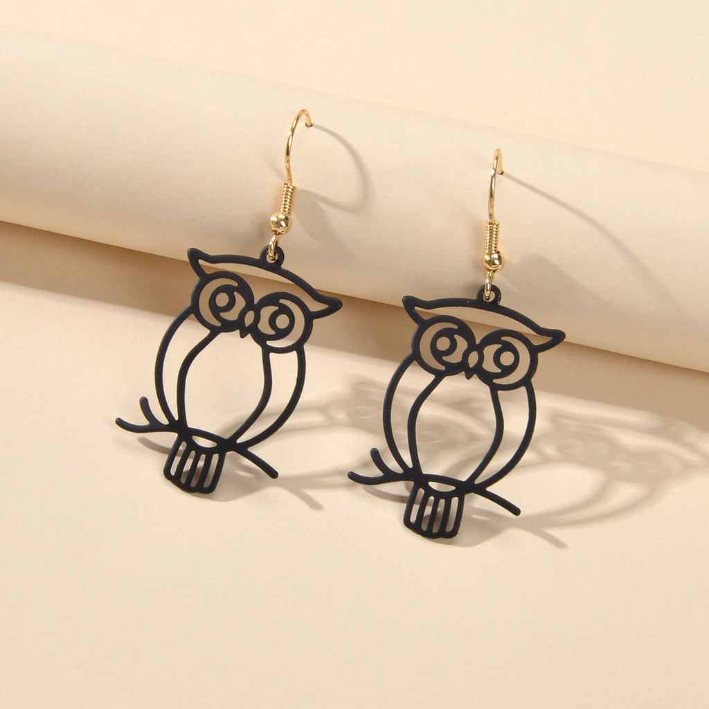 Punk Designer Jewellery Gothic Black Hollow out Owl Dangle Minimalist Earrings