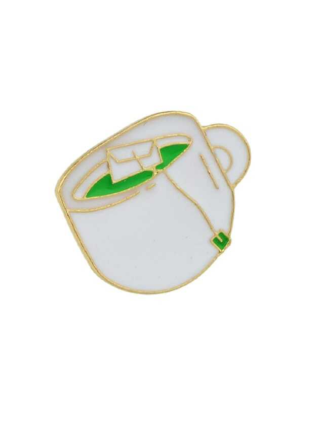Creative Pink Cat Green Orange Enamel Coffee Cup White Tea Cup Brooch Jewellery-1