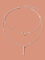 Double Layer Silver Chain Y Style Square Bar Pendant Necklace Party Accessories-1