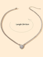 Textured Jewellery Silver Chain Full Rhinestone Heart Pendant Necklace Jewellery-1