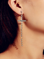 New Style Shining Full Rhinestone Long Silver Chain Cross Dangle Earrings Women-1