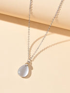 Textured Jewelry Silver Chain Opal Water Drop Charm Necklace Gift for Women Girl
