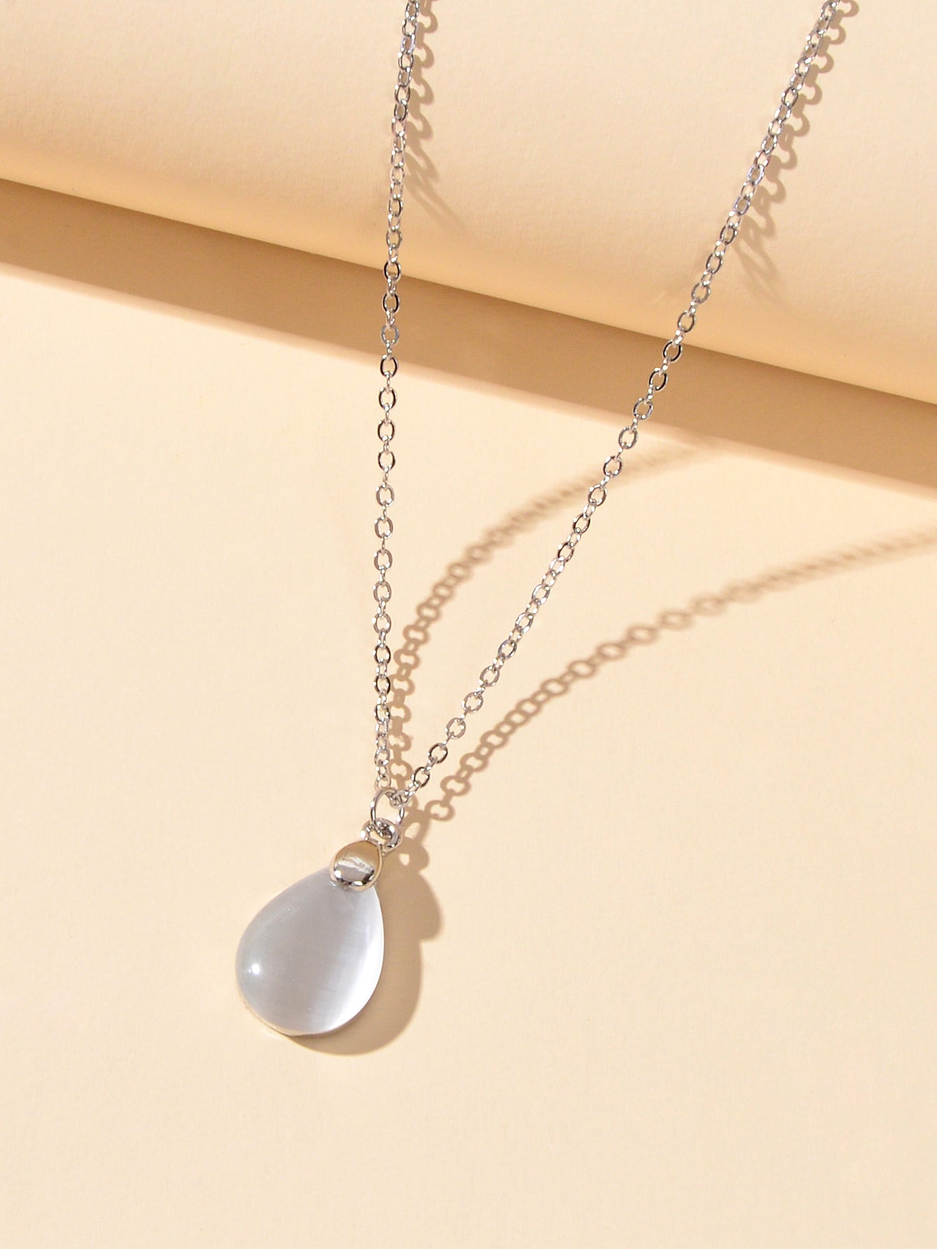 Textured Jewelry Silver Chain Opal Water Drop Charm Necklace Gift for Women Girl