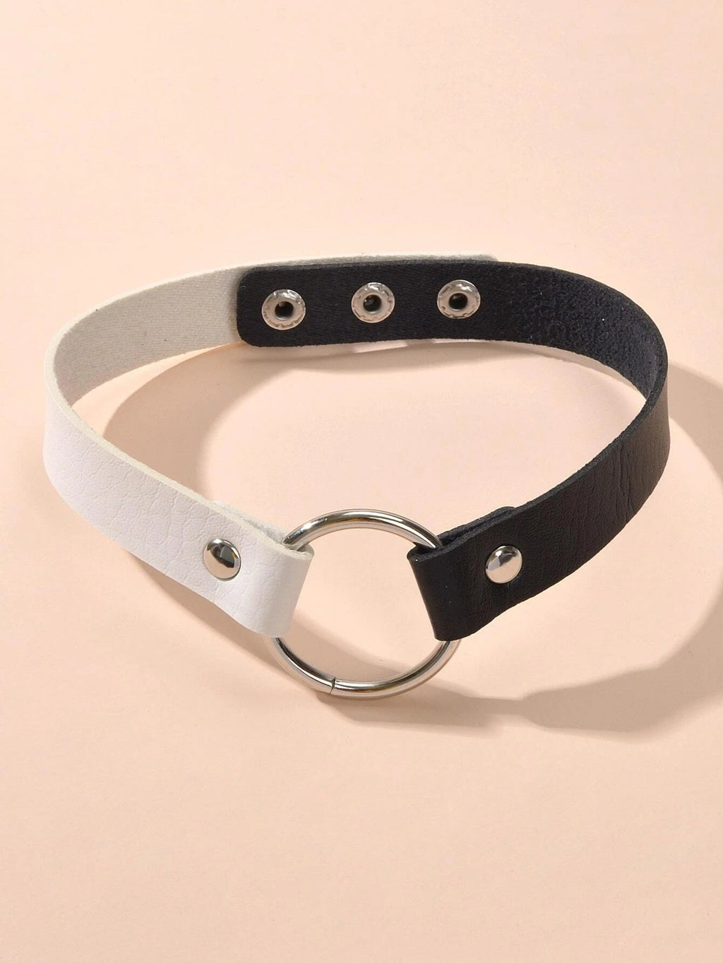 Gothic 90s Silver PU Leather Punk Tattoo Choker Necklace Round Circle Collar-1