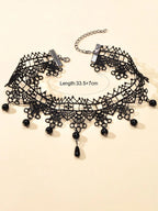 Gothic Black Lace Flower Halloween Water Drop Punk 90s Tattoo Choker Necklace