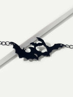 Halloween Jewellery Black Acrylic Bat Statement Pendant Punk Necklace Accessory-2