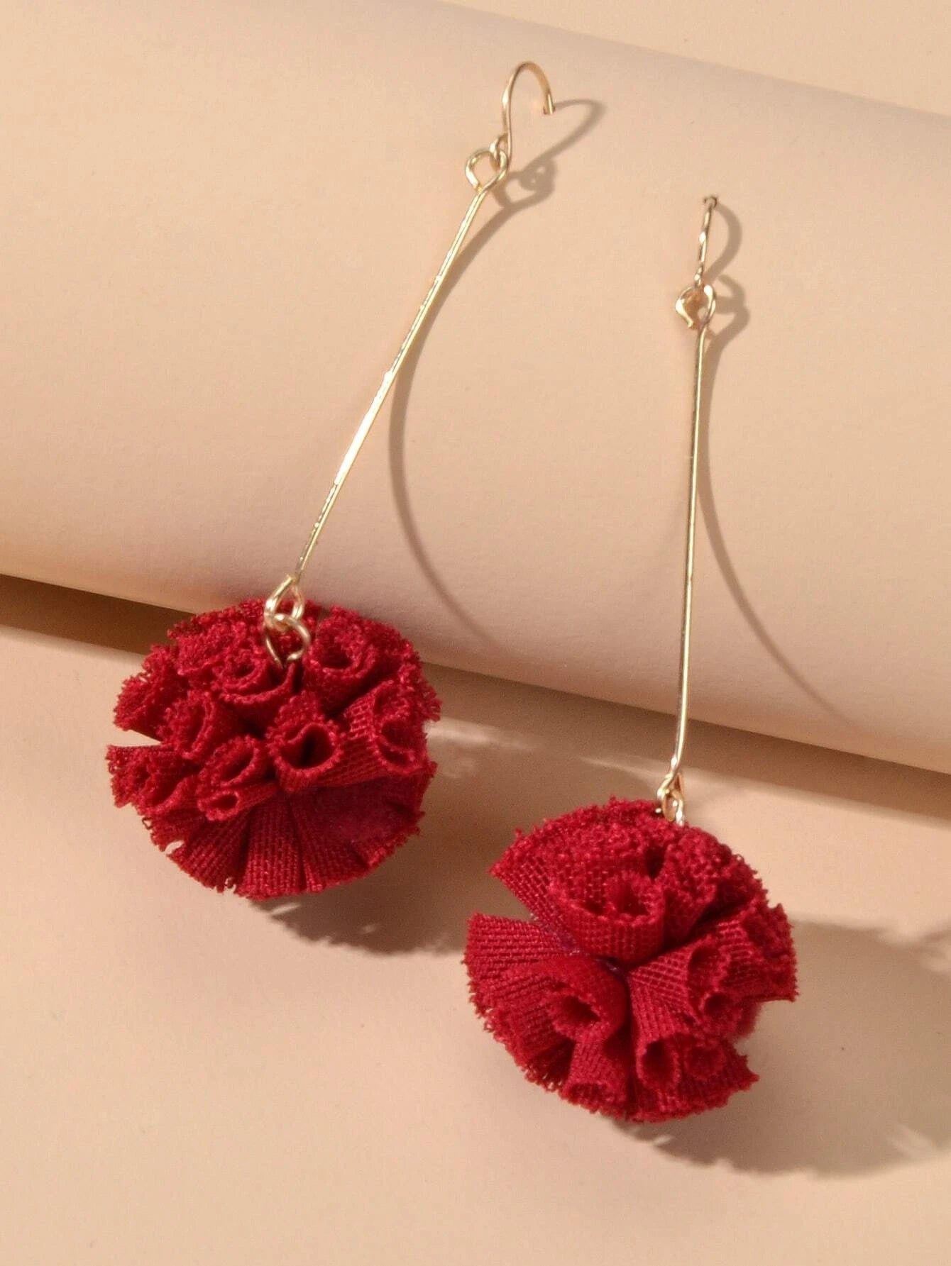 Red Flower Ball Drop Dangle Earrings Beautiful Women Girls Accessories Jewellery-1