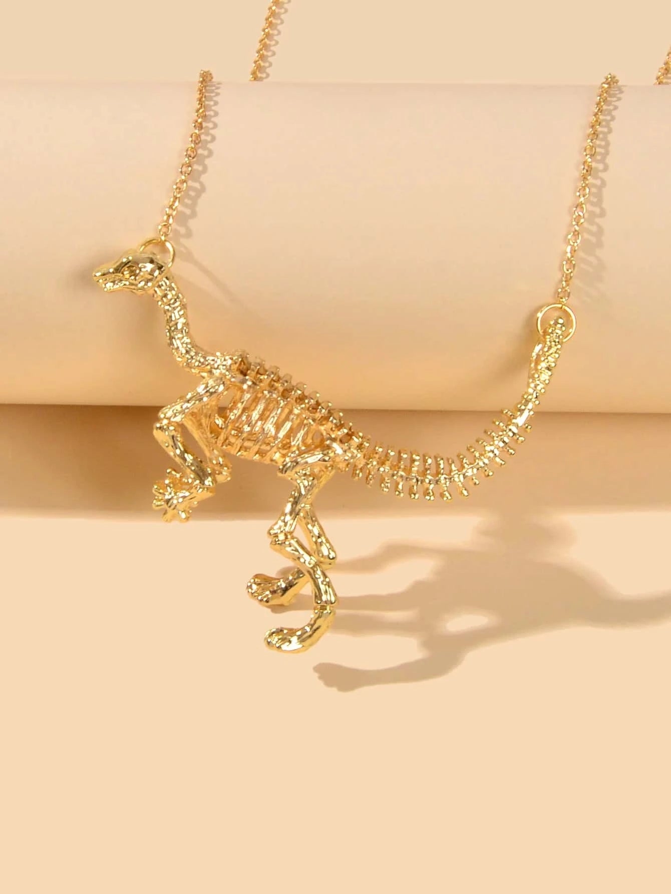 Punk Jewellery Gold Chain Dinosaur Skeleton Statement Pendant Necklace Accessory