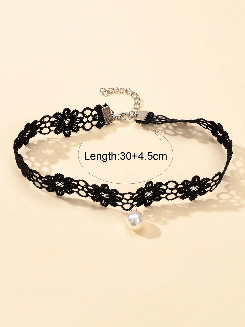 Black Elastic Pearl Charm Lace Flower Boho Gothic 90s Tattoo Choker Retro Collar-1