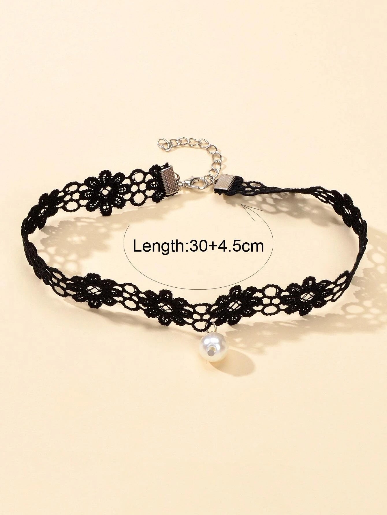 Black Elastic Pearl Charm Lace Flower Boho Gothic 90s Tattoo Choker Retro Collar-1