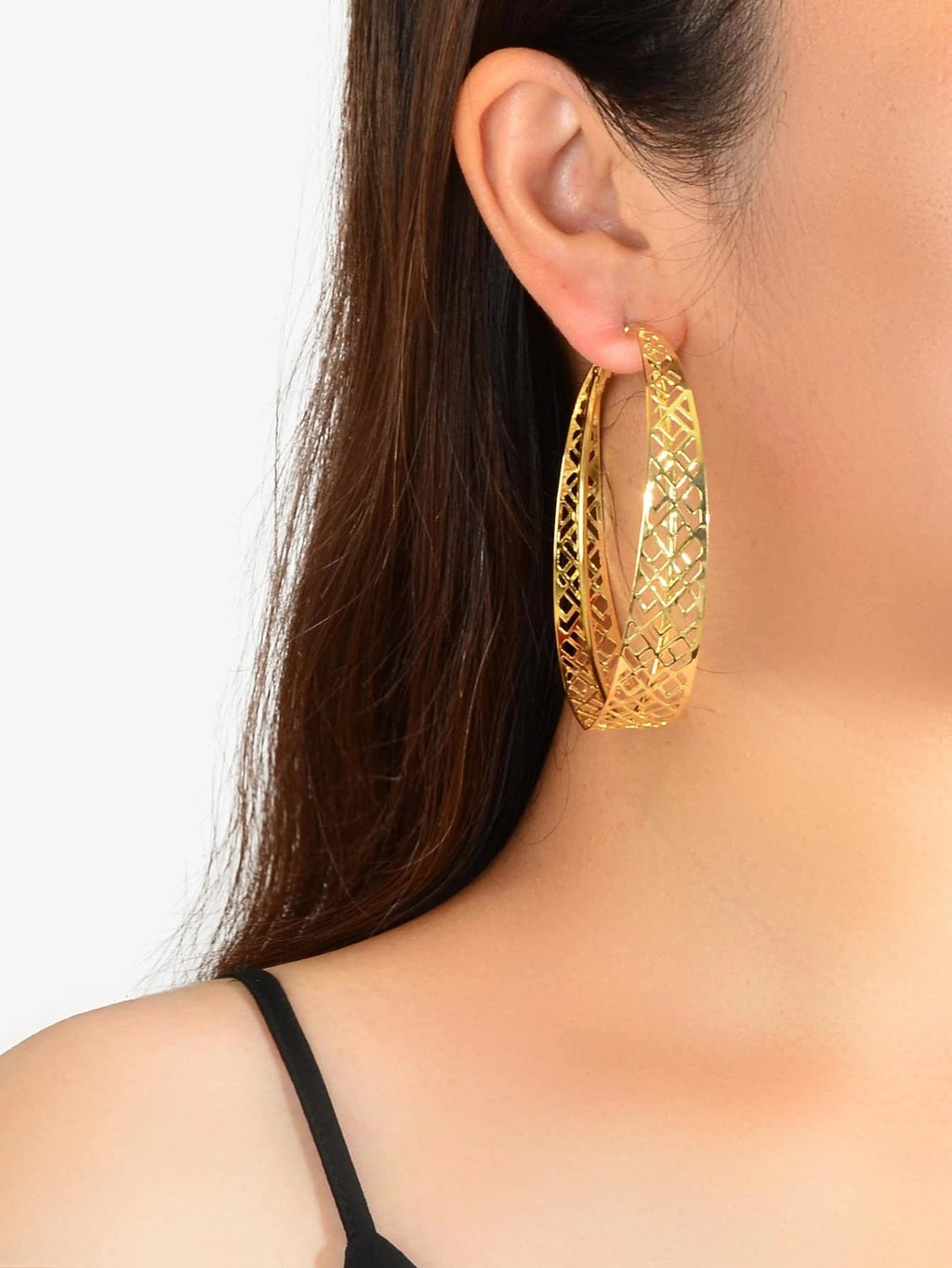 Ethnic Hollow out Geometric Big Statement Hoop Huggie Earrings Chunky Jewellery