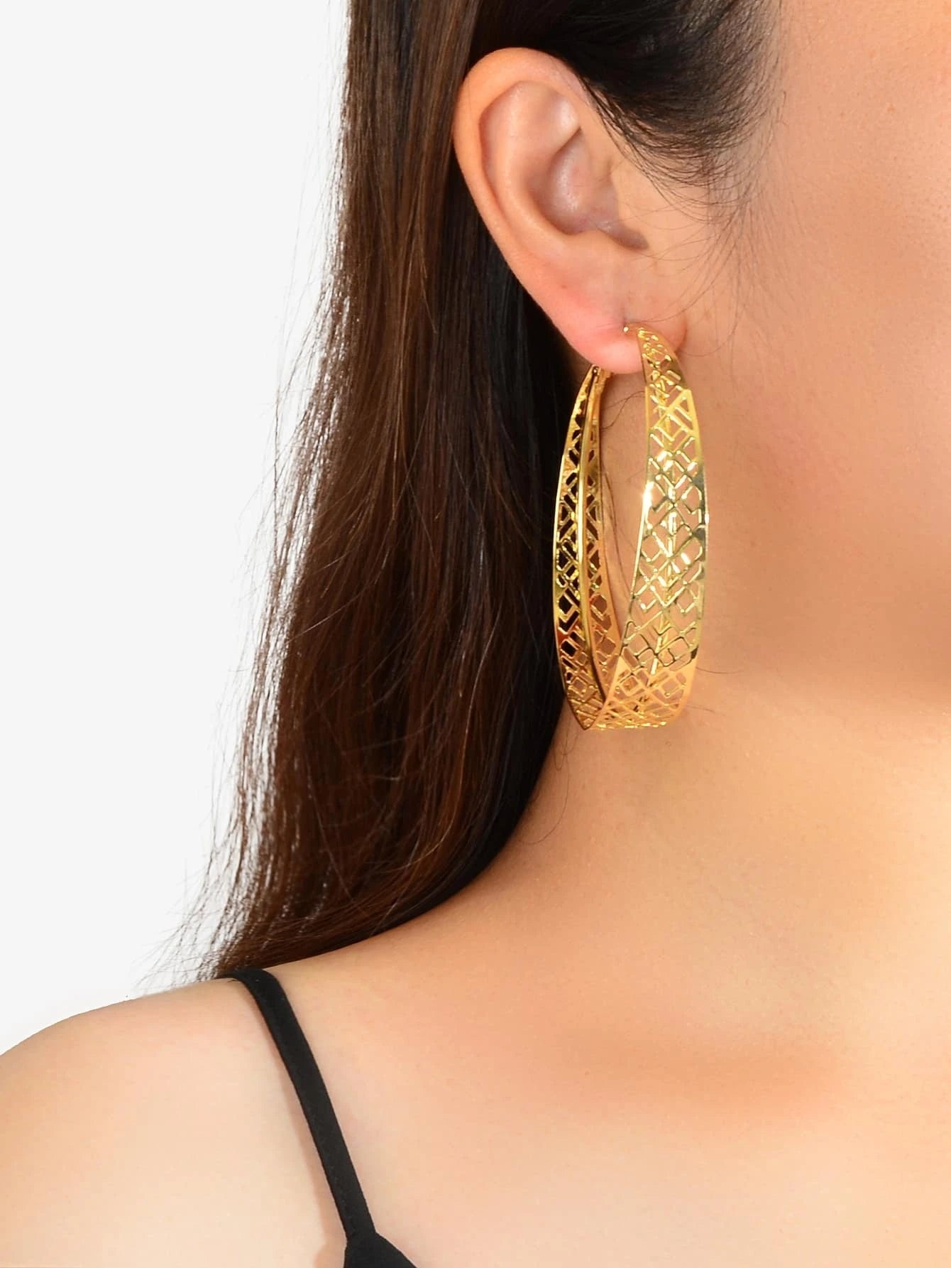 Ethnic Hollow out Geometric Big Statement Hoop Huggie Earrings Chunky Jewellery