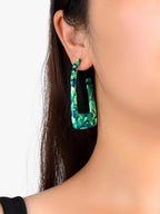 Statement Mottled Green Resin Geometric Dangle Polygonal Bohemian Earrings Gift
