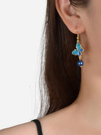 AU Stock Dark Blue Pearl Beads Butterfly Dangle Drop Earrings Bling Jewellery