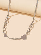 Women Silver Chain Heart Charm Collar Necklace Good Quality Fashion Accessories-2