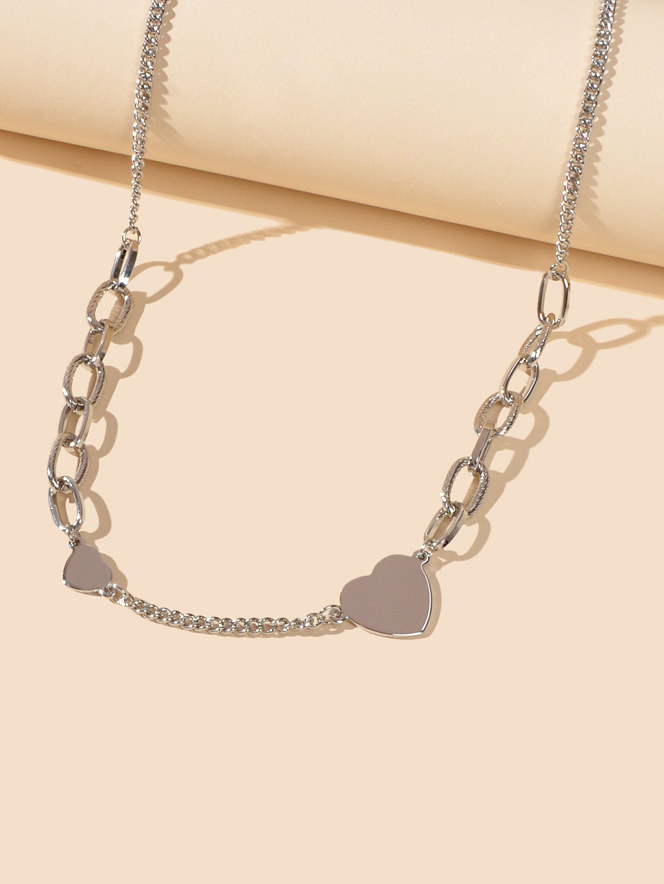 Women Silver Chain Heart Charm Collar Necklace Good Quality Fashion Accessories-2