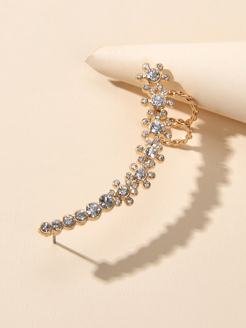 Full Rhinestone Cartilage Gold Flower Crawler Cuff Studs Climber Earrings 1 pc-2