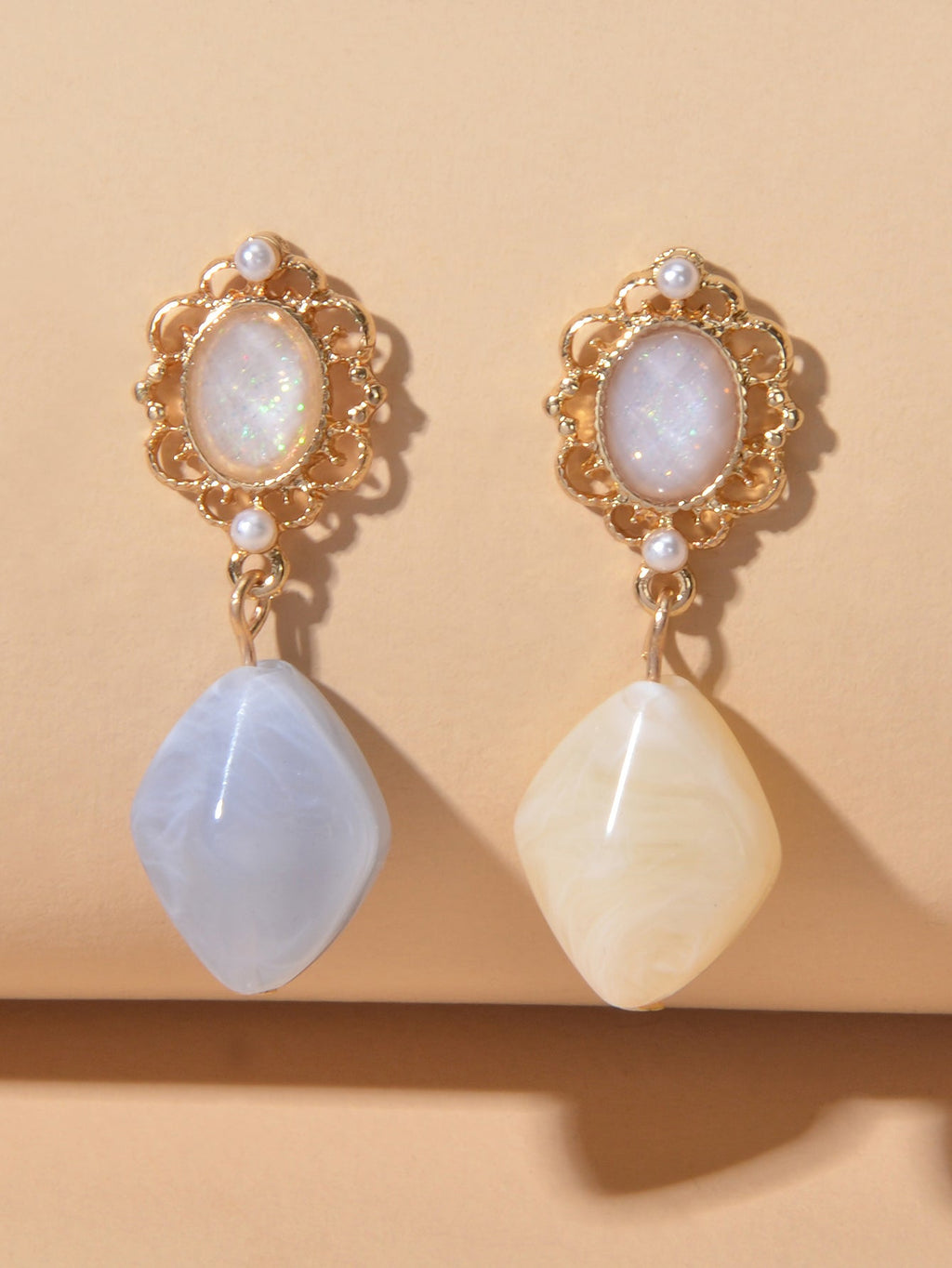 Retro Jewelry Good Quality Pearl Geometric Asymmetric Dangle Earrings Accessory-2