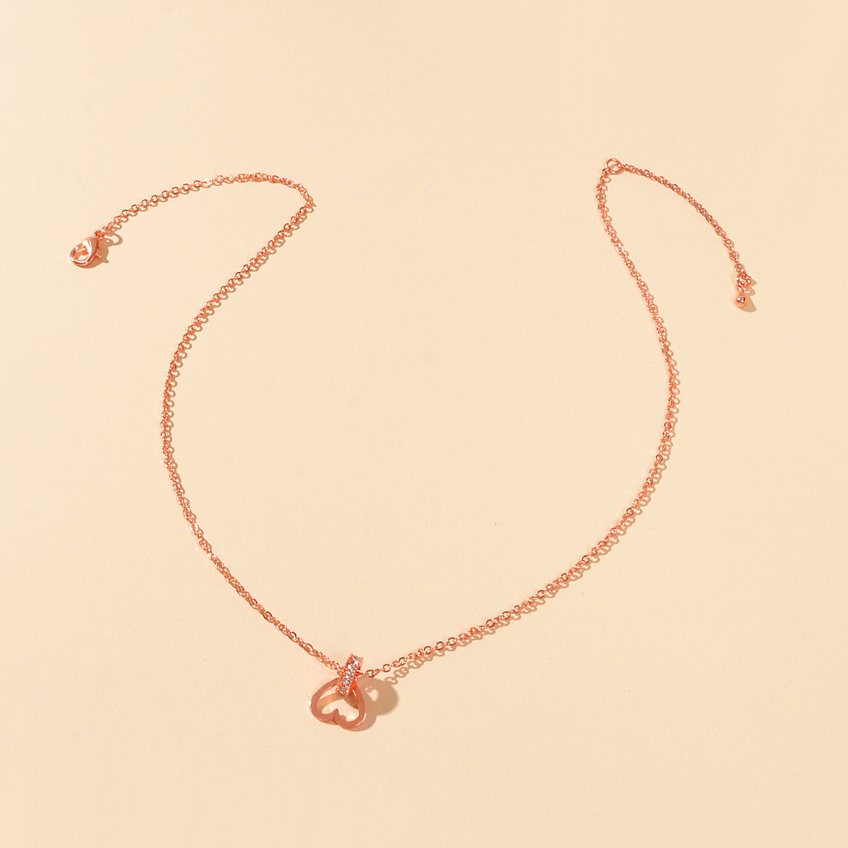 Wedding Engagement Jewelry Rose Gold Chain Rhinestone Circle Heart Charm Necklace-1