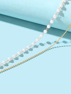 Foot Jewellery Gold Popcorn Chain Pearl Layered Anklet Bracelet Barefoot Sandal-2