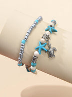 AU Stock Ethnic Foot Beach Turquoise Starfish Double layer Anklet Bracelet Gift