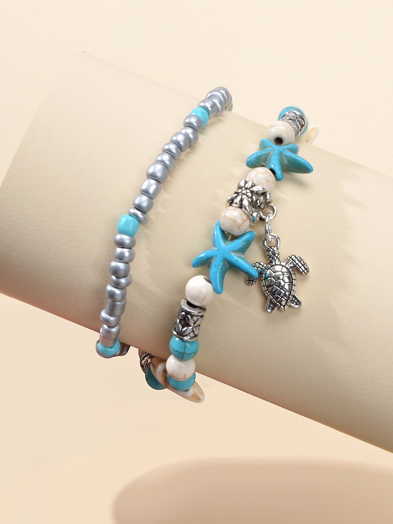 AU Stock Ethnic Foot Beach Turquoise Starfish Double layer Anklet Bracelet Gift