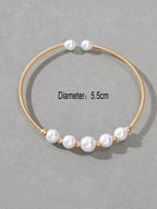 Women Delicate Pearl Decor Cuff Bangle Gold Plated Jewellery Classic Bracelet-2