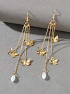 Multi-layer Chains Butterfly Earrings Drop Dangle Ear Hook Jewelry Elegant Gift-2