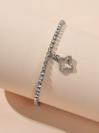 Luxury Full Rhinestone Shining Flower Charm Classic Tennis Adjustable Bracelet