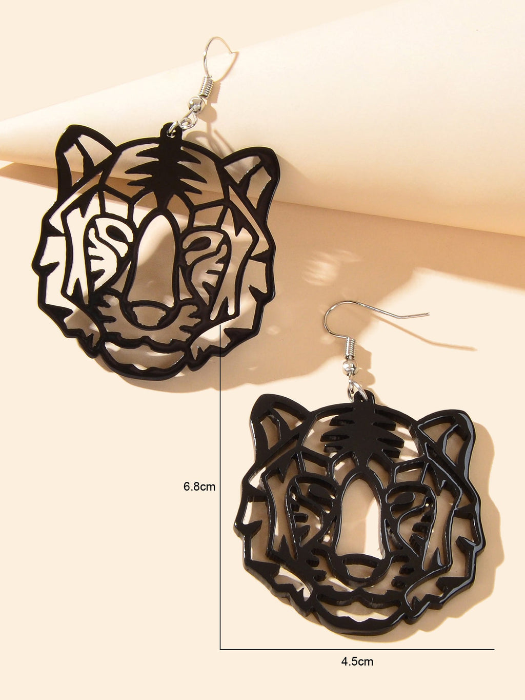 Hollow Black Acrylic Tiger Head Statement Dangle Earrings Women Punk Jewellery