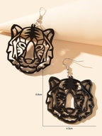 Hollow Black Acrylic Tiger Head Statement Dangle Earrings Women Punk Jewellery