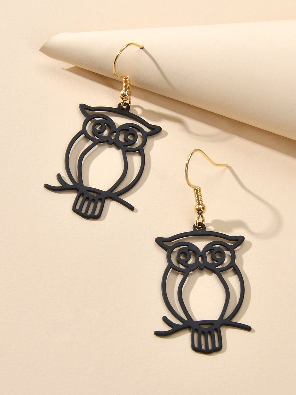 Punk Designer Jewellery Gothic Black Hollow out Owl Dangle Minimalist Earrings