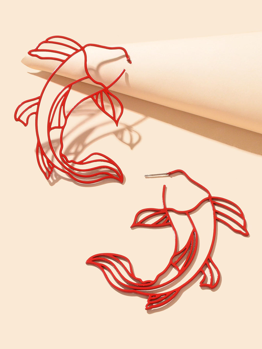 Personality Red Hollow Fish Stud Exaggerated Earrings Party Decoration for Women-0