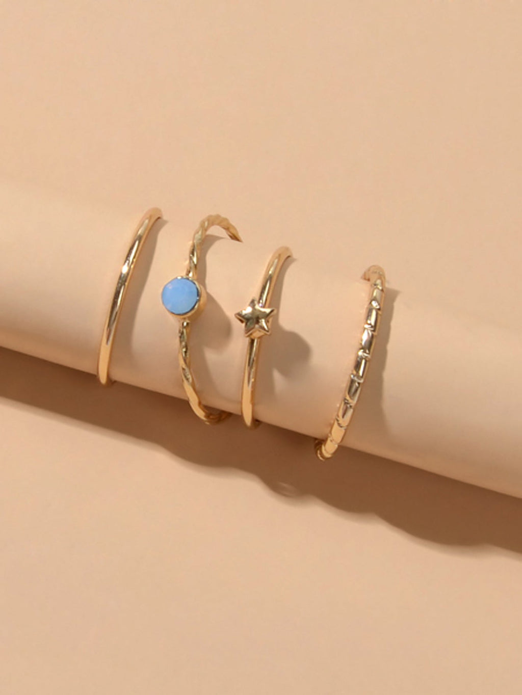 Multiple 4pcs Minimalist Gold Star Circle Stackable Midi Finger Knuckle Ring set