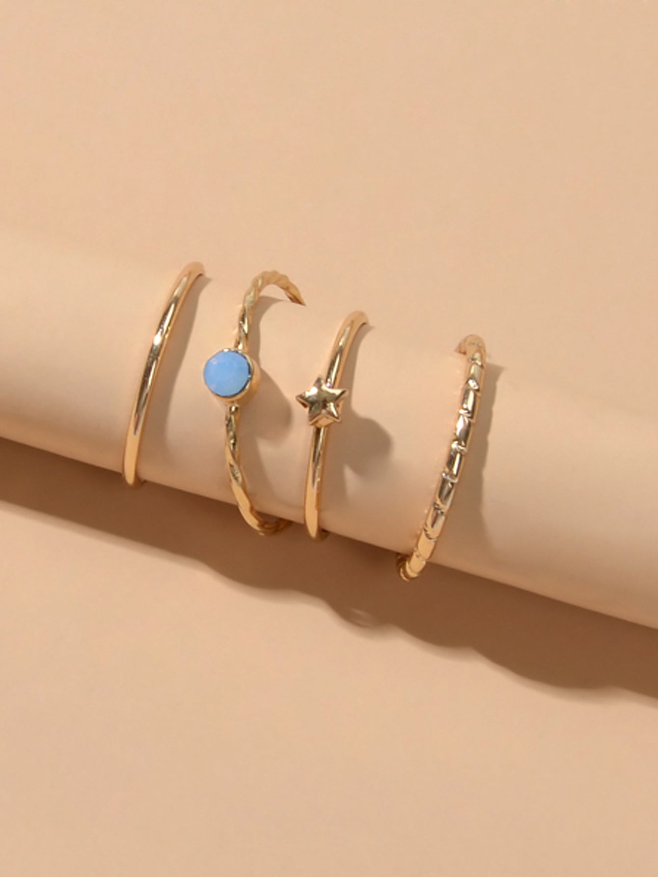 Multiple 4pcs Minimalist Gold Star Circle Stackable Midi Finger Knuckle Ring set