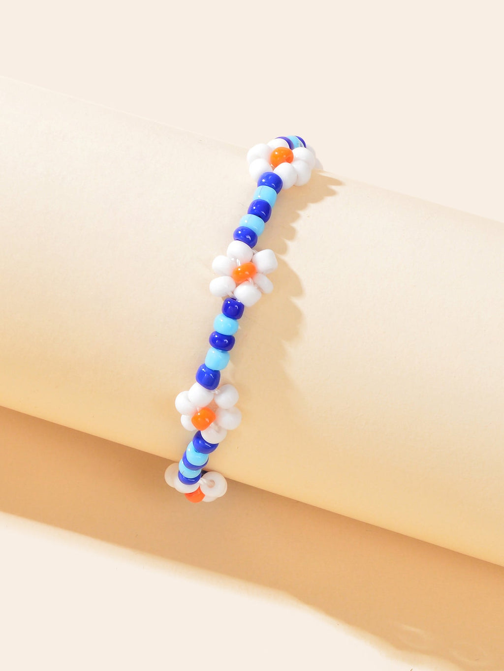 Bohemian Handmade Blue White Beaded Braided Flower Beach Anklet Foot Jewellery-2