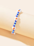 Bohemian Handmade Blue White Beaded Braided Flower Beach Anklet Foot Jewellery-2