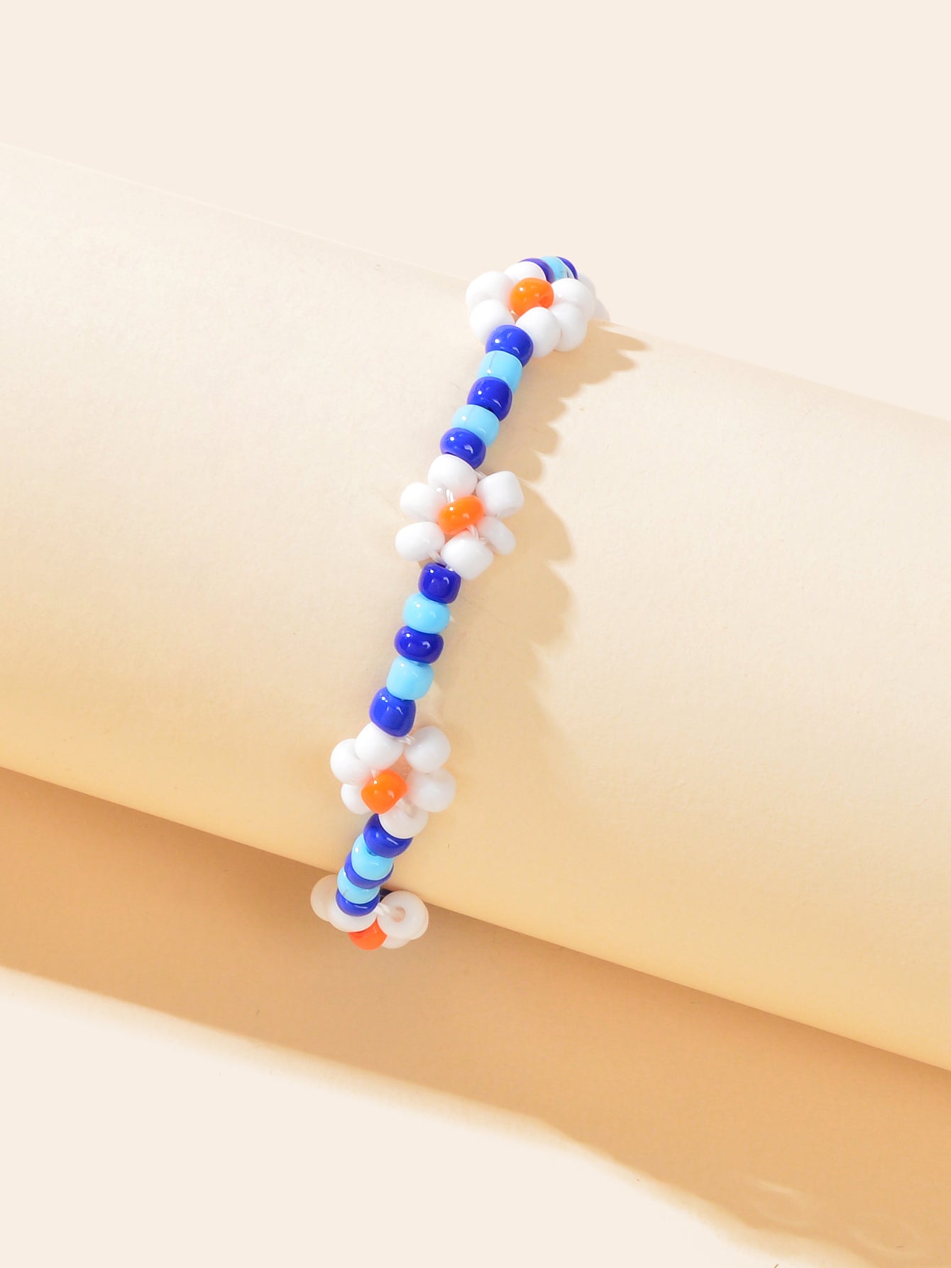 Bohemian Handmade Blue White Beaded Braided Flower Beach Anklet Foot Jewellery-2